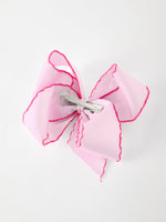 Girls' Christmas Santa Embroidered 6.25" Hair Bow – White/Pink by Rylee Faith Designs