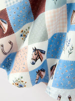 Western Horse Patchwork Print Girls Short Sleeve Twirl Dress by Rylee Faith Designs