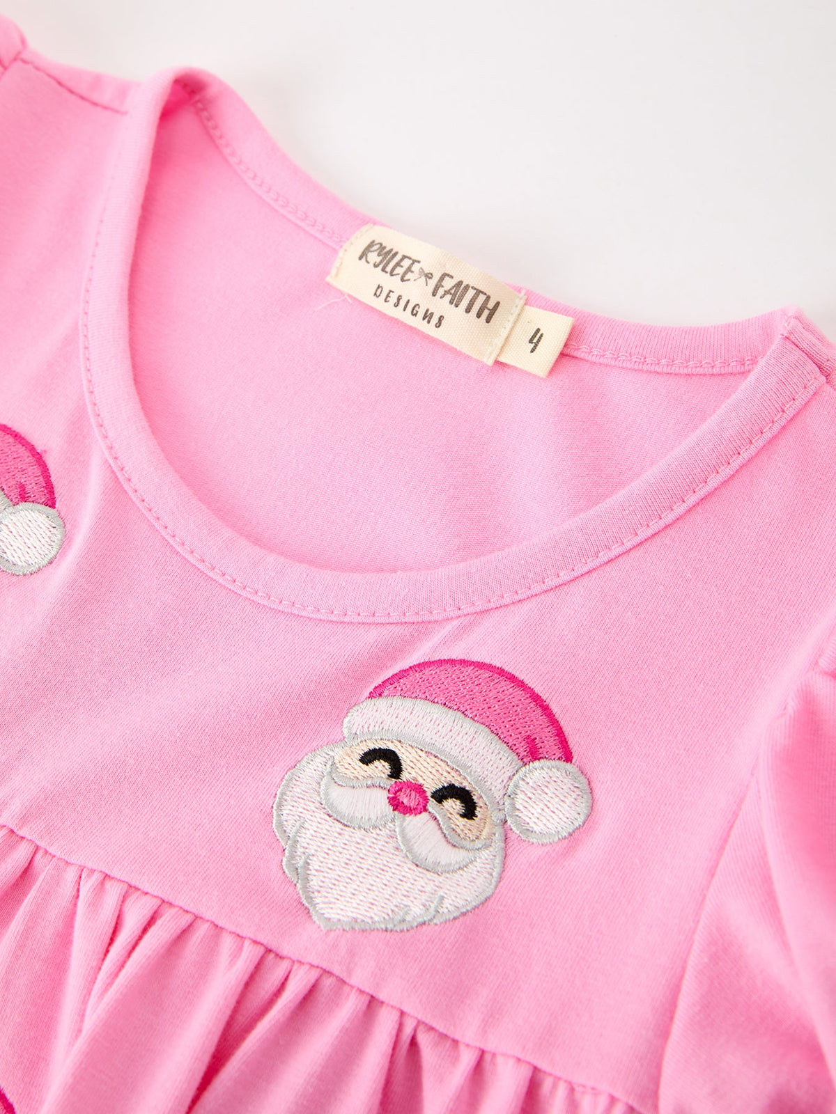 Christmas Santa Embroidery Girls Dress Ruffle Sleeve by Rylee Faith Designs