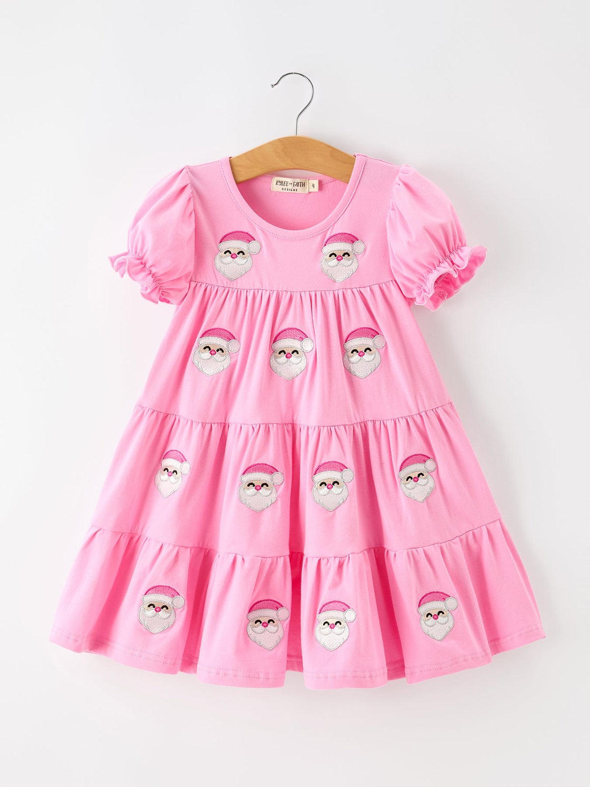 Christmas Santa Embroidery Girls Dress Ruffle Sleeve by Rylee Faith Designs