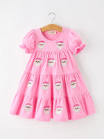 Christmas Santa Embroidery Girls Dress Ruffle Sleeve by Rylee Faith Designs