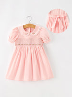 Fall Girls Pink Floral Embroidered Smocked Peter Pan Collar Dress by Rylee Faith Designs