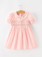 Fall Girls Pink Floral Embroidered Smocked Peter Pan Collar Dress by Rylee Faith Designs
