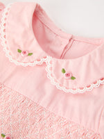 Fall Girls Pink Floral Embroidered Smocked Peter Pan Collar Dress by Rylee Faith Designs