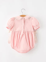 Fall Baby Girls Pink Floral Embroidered Smocked Bow Bubble Romper by Rylee Faith Designs