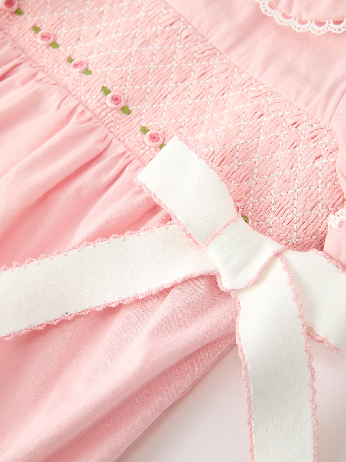 Fall Baby Girls Pink Floral Embroidered Smocked Bow Bubble Romper by Rylee Faith Designs