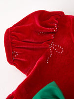 Baby Girls Christmas Red Velvet Rhinestone Bow Bubble Romper by Rylee Faith Designs