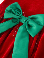 Baby Girls Christmas Red Velvet Rhinestone Bow Bubble Romper by Rylee Faith Designs