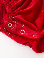 Baby Girls Christmas Red Velvet Rhinestone Bow Bubble Romper by Rylee Faith Designs