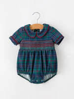 Christmas Baby Boys Plaid Smocked Peter Pan Collar Bubble Romper by Rylee Faith Designs