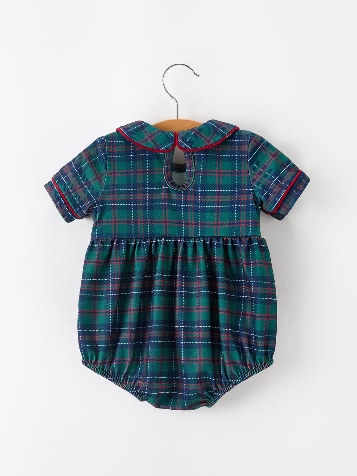 Christmas Baby Boys Plaid Smocked Peter Pan Collar Bubble Romper by Rylee Faith Designs