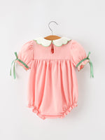 Christmas Baby Girls Pink Christmas Tree Embroidered Ruffle Romper by Rylee Faith Designs