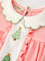 Christmas Baby Girls Pink Christmas Tree Embroidered Ruffle Romper by Rylee Faith Designs