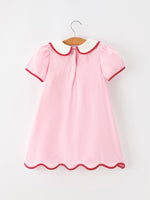 Christmas Girls Pink Candy Cane Embroidered Peter Pan Collar Dress by Rylee Faith Designs