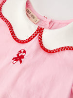 Christmas Girls Pink Candy Cane Embroidered Peter Pan Collar Dress by Rylee Faith Designs