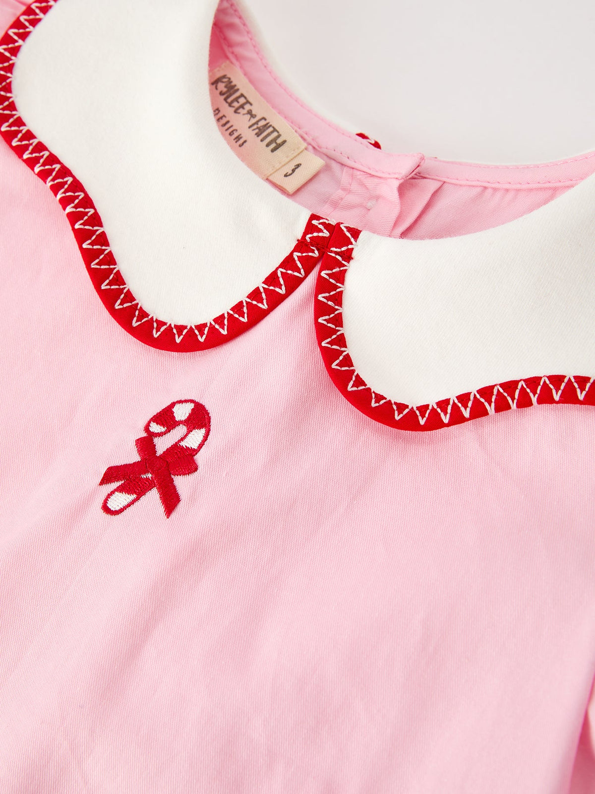 Christmas Girls Pink Candy Cane Embroidered Peter Pan Collar Dress by Rylee Faith Designs