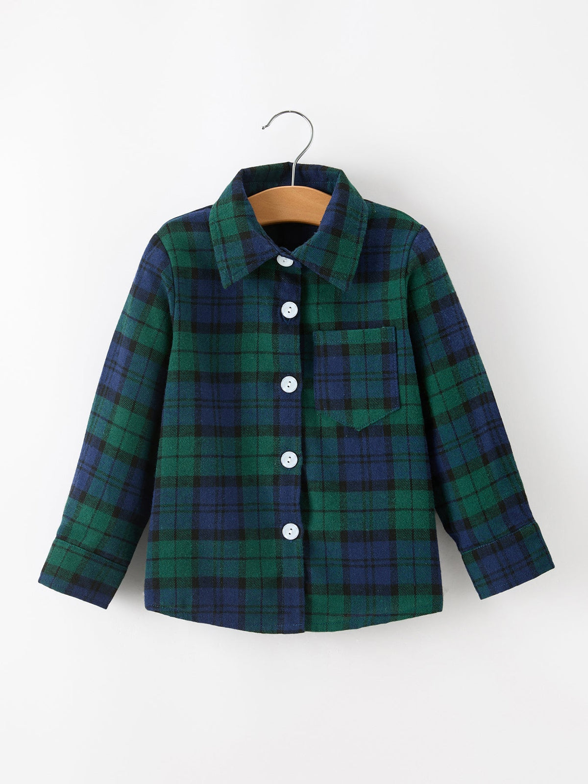 Christmas Boys Green & Navy Plaid Button Down Shirt by Rylee Faith Designs