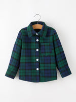 Christmas Boys Green & Navy Plaid Button Down Shirt by Rylee Faith Designs