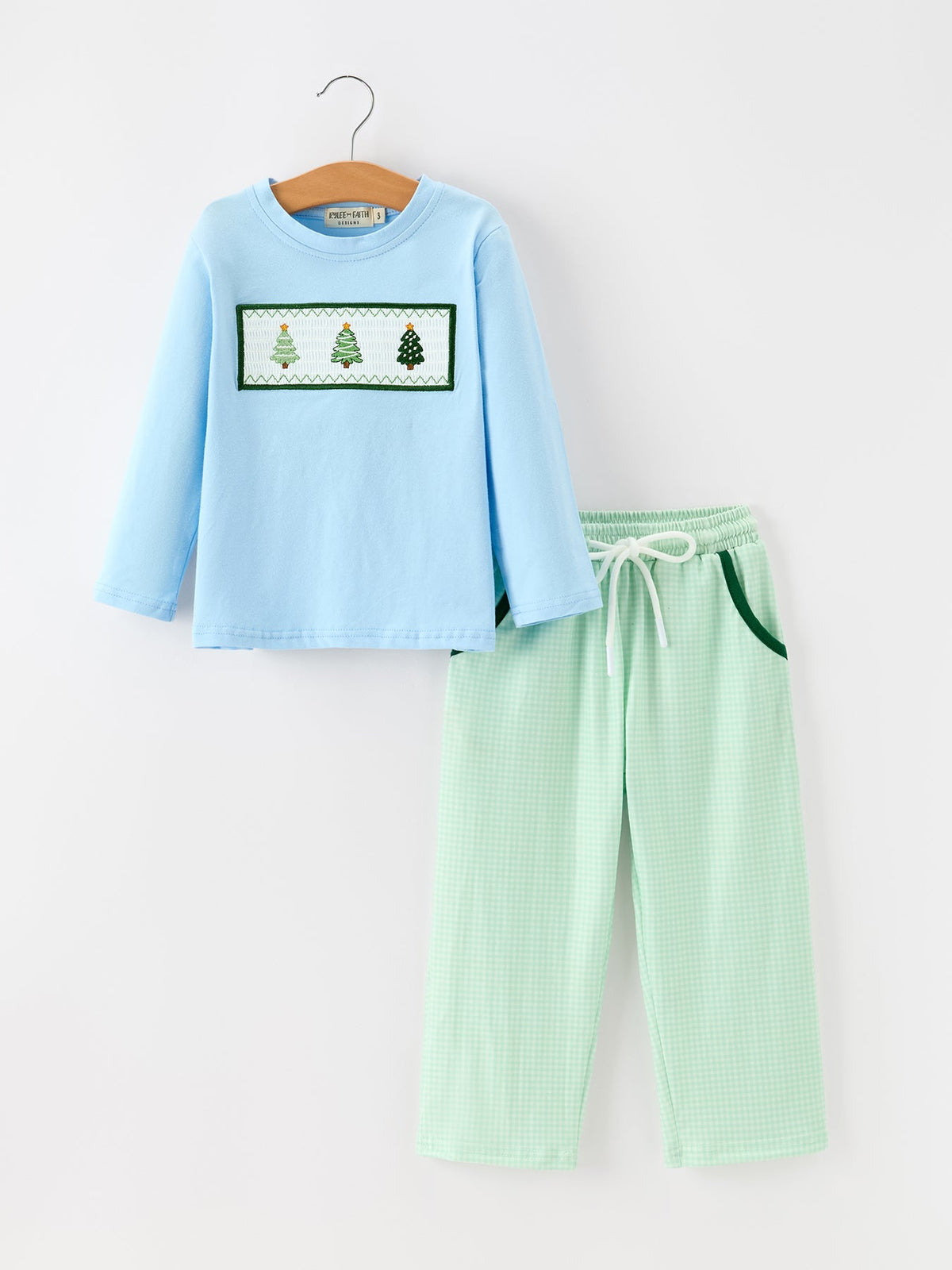 Christmas Boys Christmas Tree Embroidered Long Sleeve Top & Pants Set by Rylee Faith Designs
