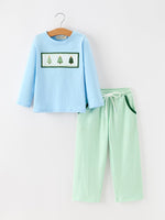 Christmas Boys Christmas Tree Embroidered Long Sleeve Top & Pants Set by Rylee Faith Designs