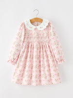 FALL Girls Pink Floral Embroidered Collar Smocked Dress by Rylee Faith Designs