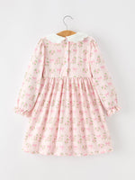 FALL Girls Pink Floral Embroidered Collar Smocked Dress by Rylee Faith Designs