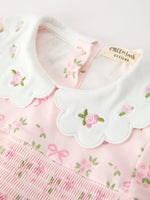 FALL Girls Pink Floral Embroidered Collar Smocked Dress by Rylee Faith Designs