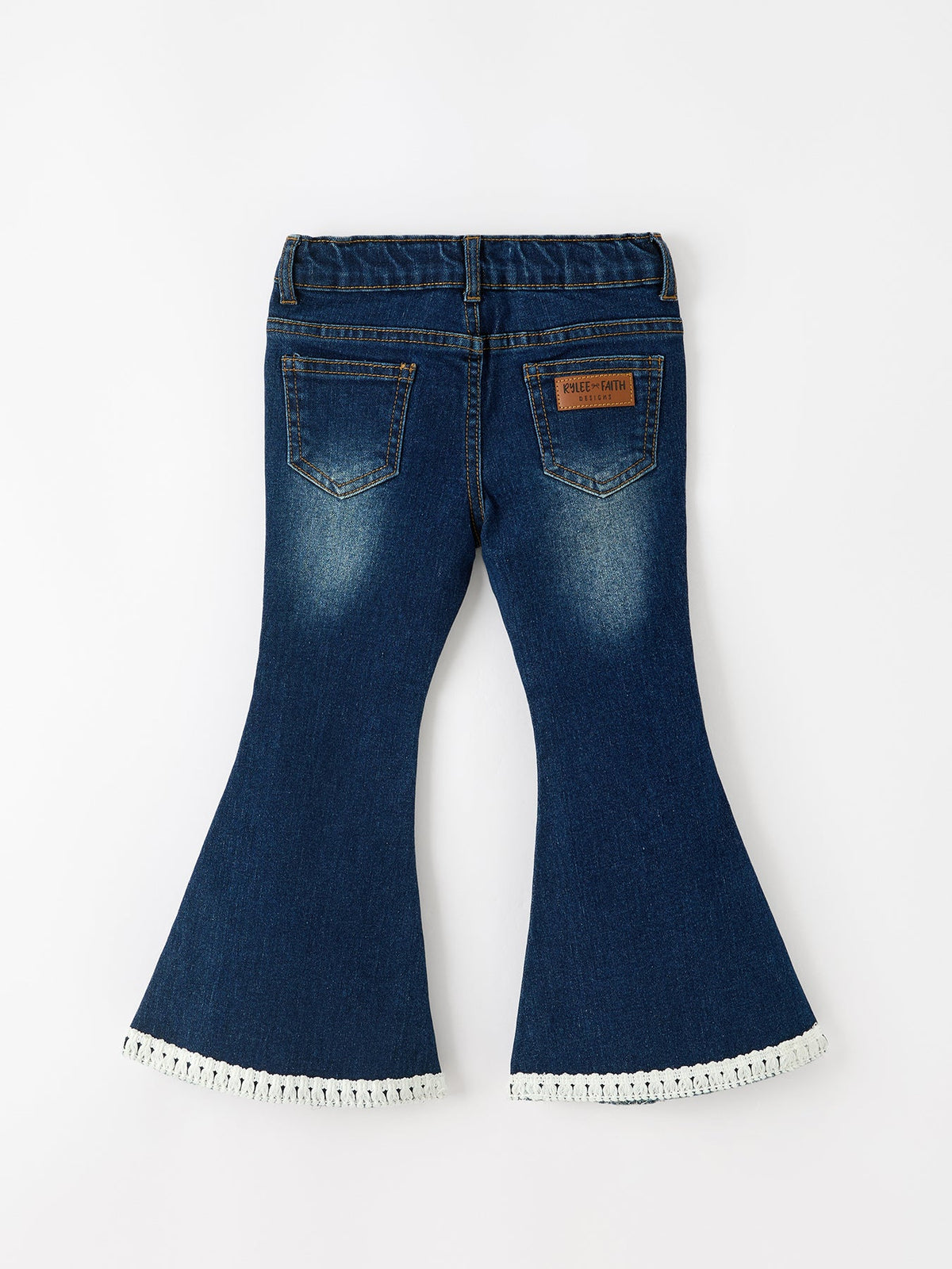 FALL Girls Floral Appliqué Denim Bell Bottom Jeans by Rylee Faith Designs