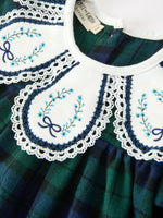 Christmas Girls Green & Navy Plaid Embroidered Collar Dress by Rylee Faith Designs