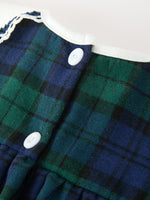 Christmas Girls Green & Navy Plaid Embroidered Collar Dress by Rylee Faith Designs