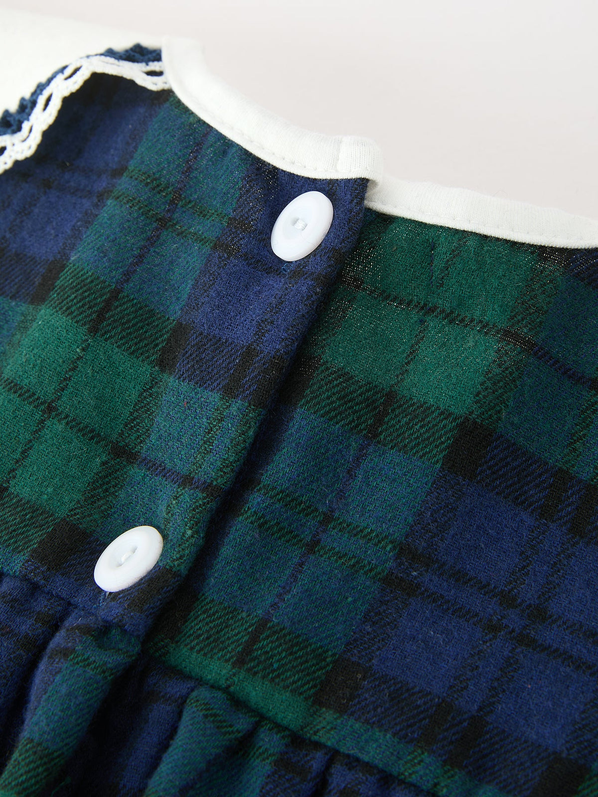 Christmas Girls Green & Navy Plaid Embroidered Collar Dress by Rylee Faith Designs