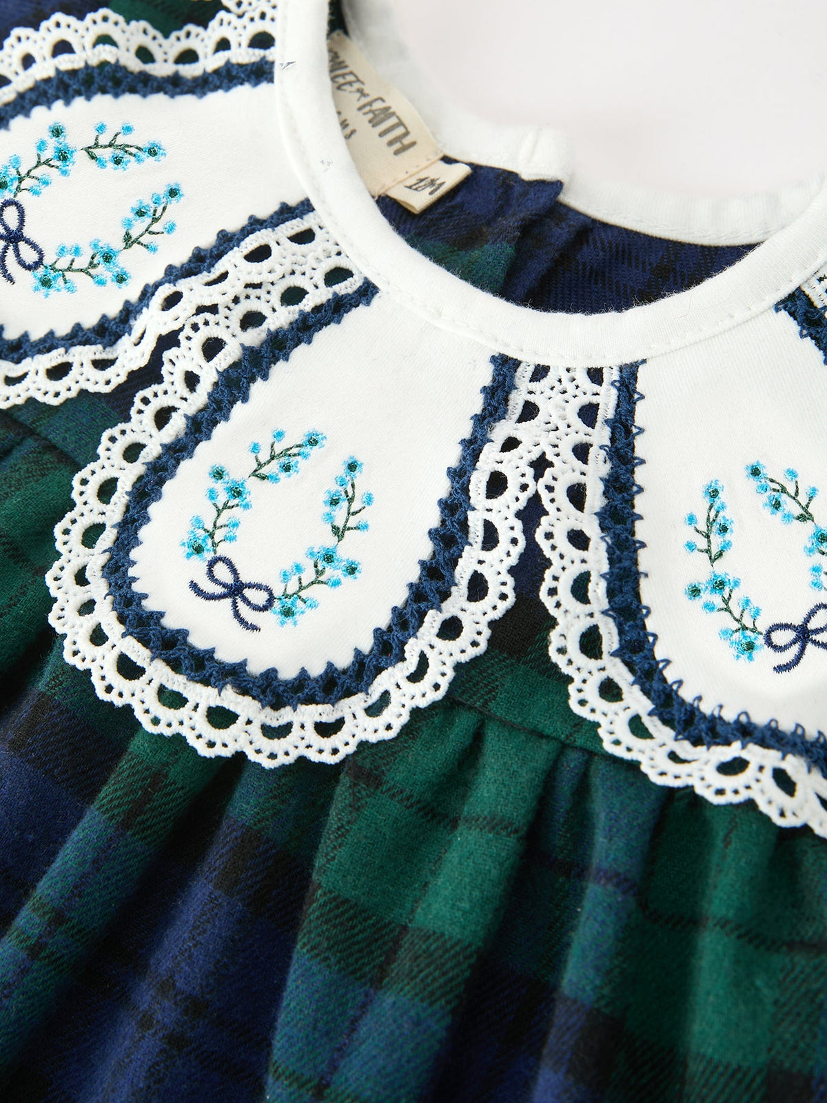 Christmas Girls Green & Navy Plaid Embroidered Bloomer Set by Rylee Faith Designs
