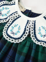 Christmas Girls Green & Navy Plaid Embroidered Bloomer Set by Rylee Faith Designs