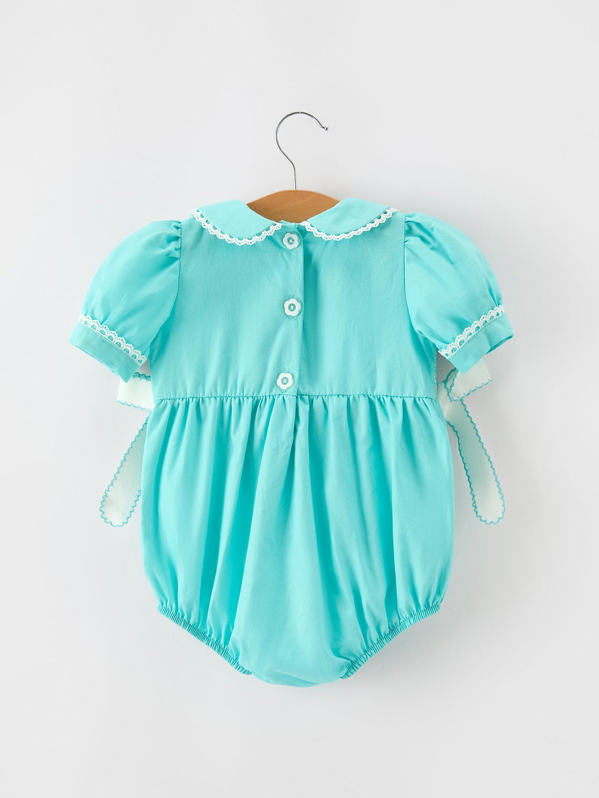 FALL Girls Aqua Smocked Floral Bow Bubble Romper by Rylee Faith Designs