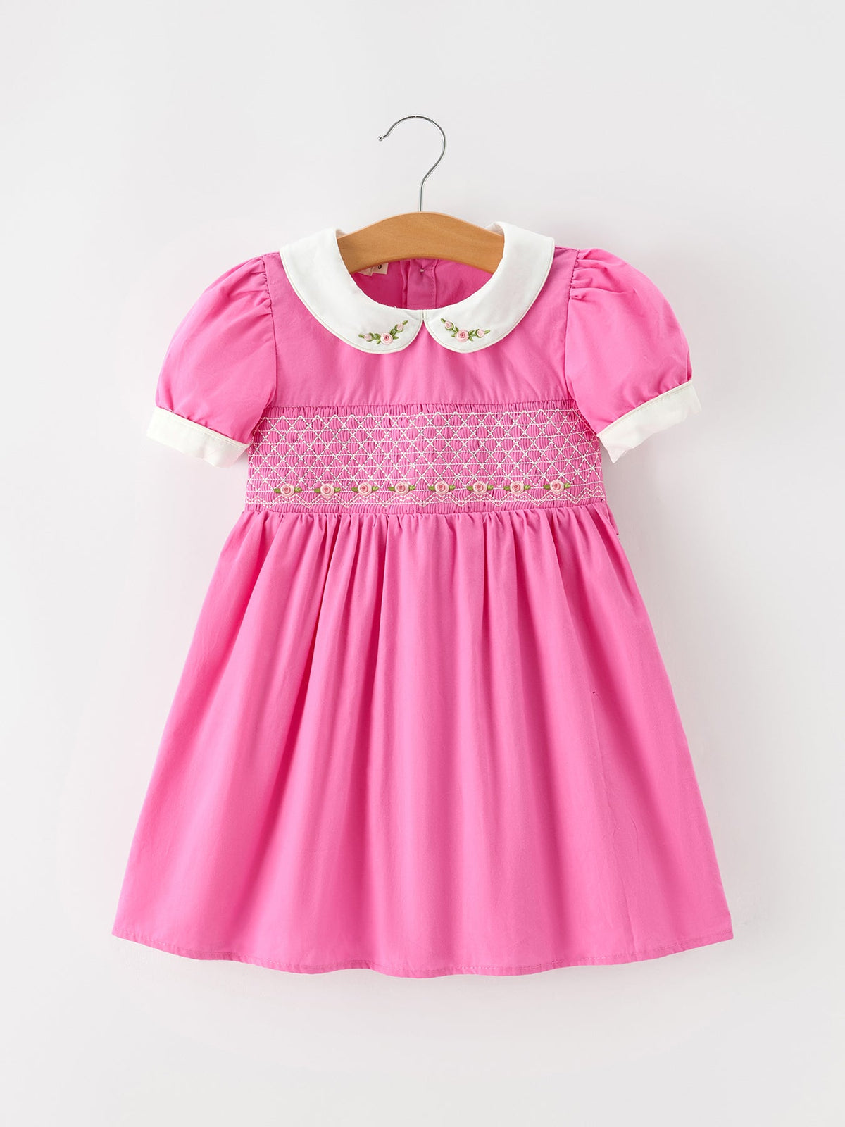 FALL Girls Hot Pink Floral Embroidered Smocked Dress by Rylee Faith Designs