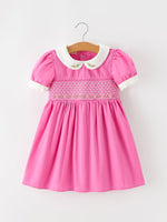 FALL Girls Hot Pink Floral Embroidered Smocked Dress by Rylee Faith Designs