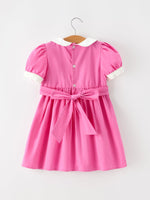FALL Girls Hot Pink Floral Embroidered Smocked Dress by Rylee Faith Designs
