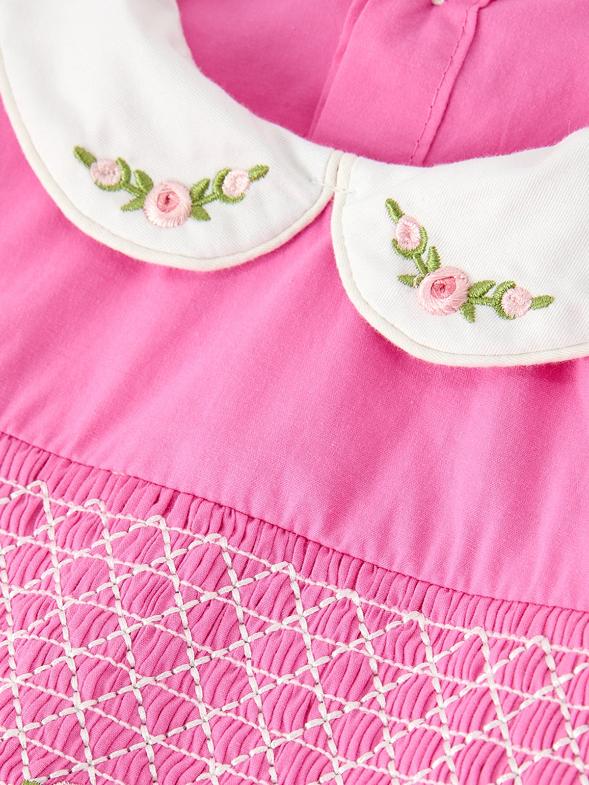 FALL Girls Hot Pink Floral Embroidered Smocked Dress by Rylee Faith Designs
