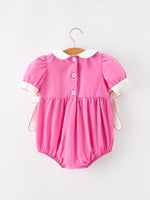 FALL Girls Hot Pink Floral Smocked Bow Bubble Romper by Rylee Faith Designs