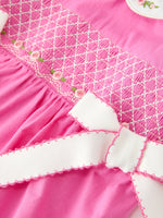 FALL Girls Hot Pink Floral Smocked Bow Bubble Romper by Rylee Faith Designs