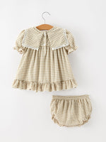FALL Girls Khaki Plaid Floral Embroidered Bloomer Set by Rylee Faith Designs
