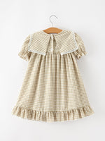 Fall Girls Khaki Plaid Floral Embroidered Dress by Rylee Faith Designs