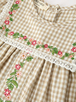 Fall Girls Khaki Plaid Floral Embroidered Dress by Rylee Faith Designs