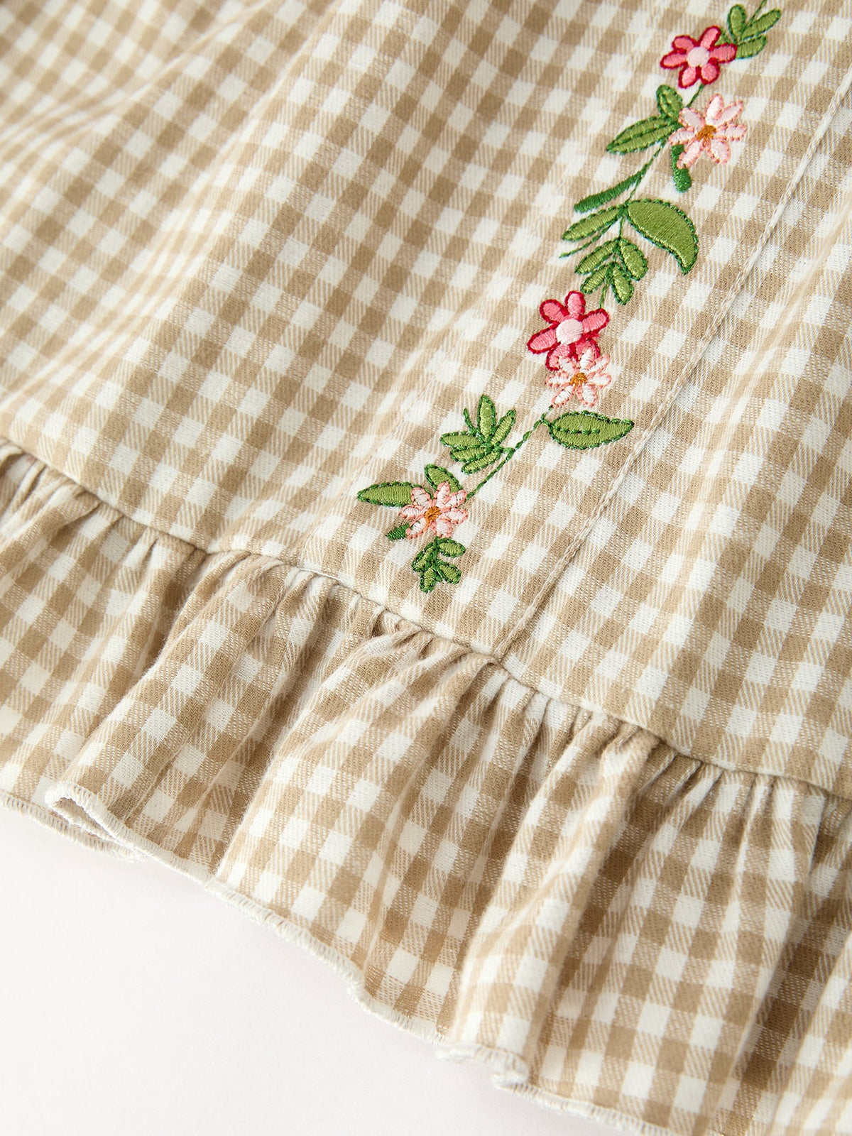 Fall Girls Khaki Plaid Floral Embroidered Dress by Rylee Faith Designs