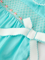 FALL Girls Aqua Smocked Floral Bow Bubble Romper by Rylee Faith Designs