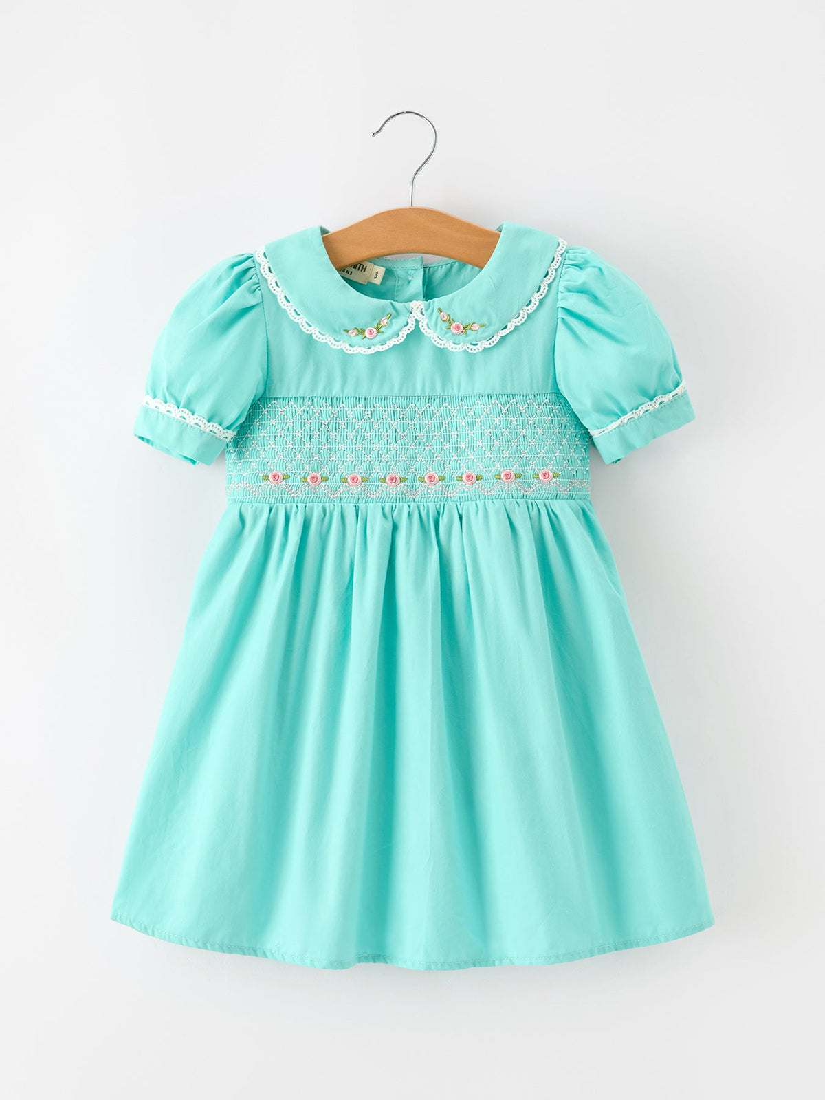 FALL Girls Aqua Floral Embroidered Smocked Dress by Rylee Faith Designs