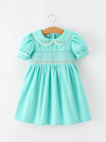 FALL Girls Aqua Floral Embroidered Smocked Dress by Rylee Faith Designs