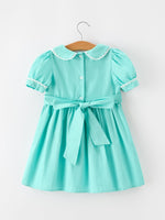 FALL Girls Aqua Floral Embroidered Smocked Dress by Rylee Faith Designs