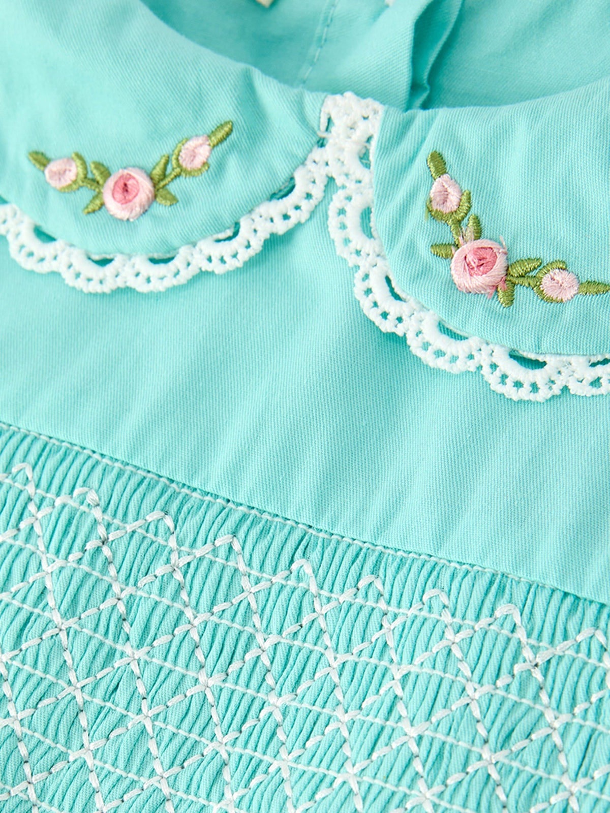 FALL Girls Aqua Floral Embroidered Smocked Dress by Rylee Faith Designs