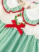 Baby Girls Christmas Green Plaid Embroidered Dress Top & Bloomer Set by Rylee Faith Designs